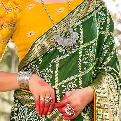 green-bandhani-printed-dola-silk-saree-with-jacquard-border