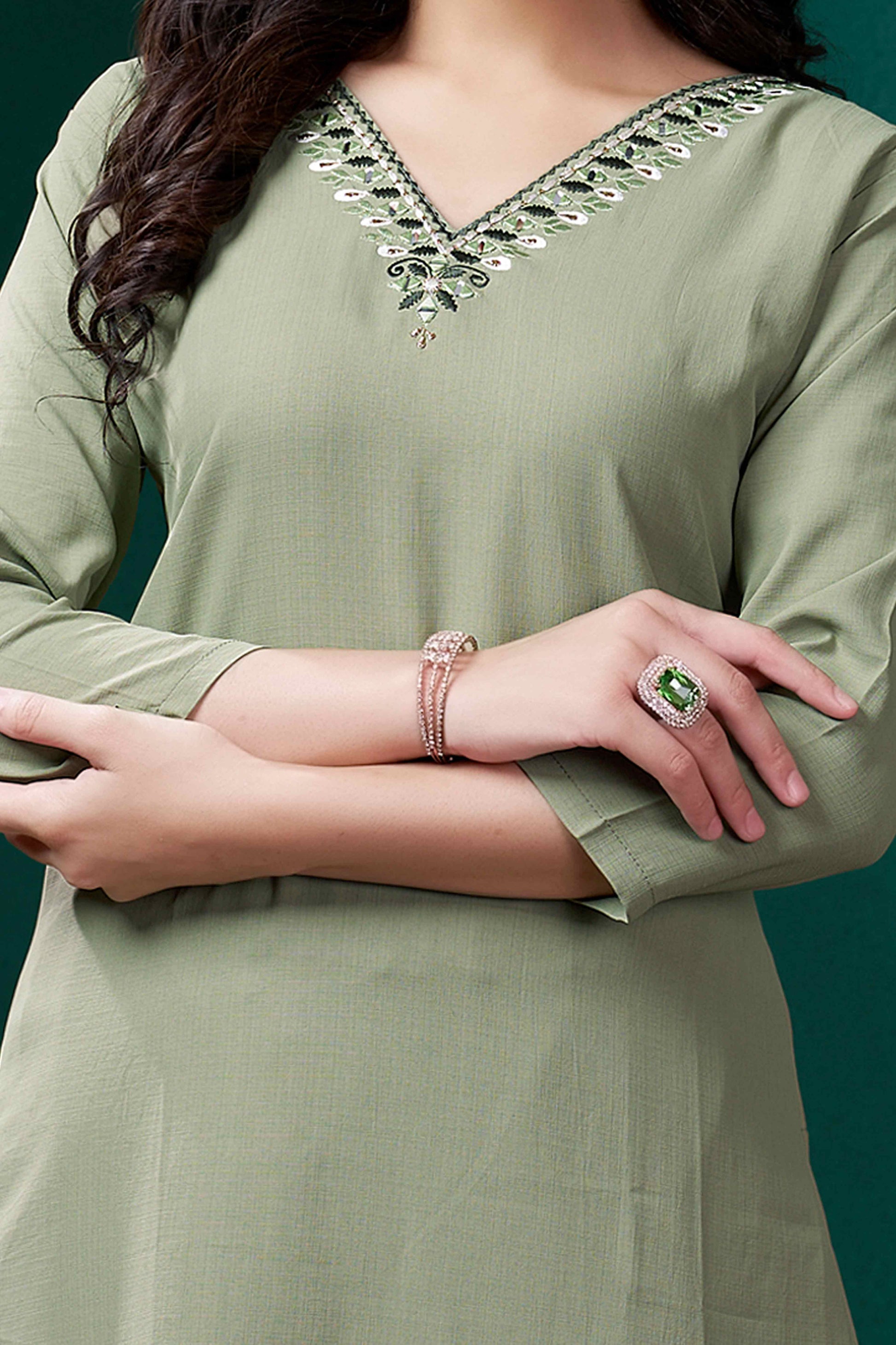 green-yoke-embroidered-pure-cotton-straight-kurti-1