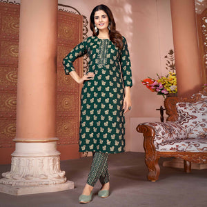 green-foil-printed-viscose-straight-kurti-sets