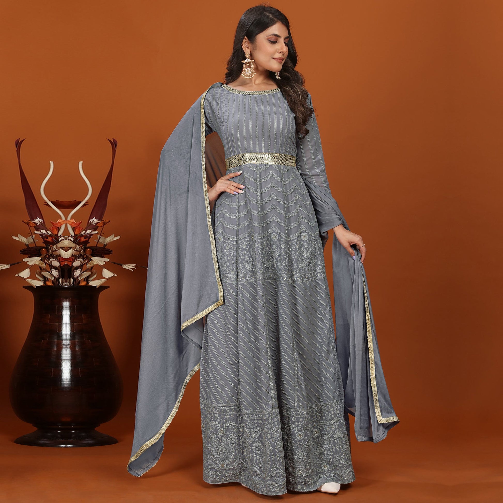 grey-floral-sequins-embroidered-georgette-gown