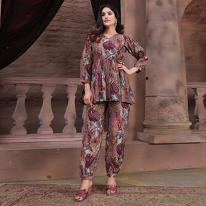 Multicolor Floral Printed Chanderi Co Ord Set