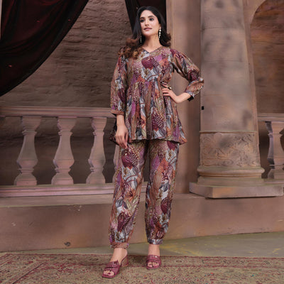 Multicolor Floral Printed Chanderi Co Ord Set