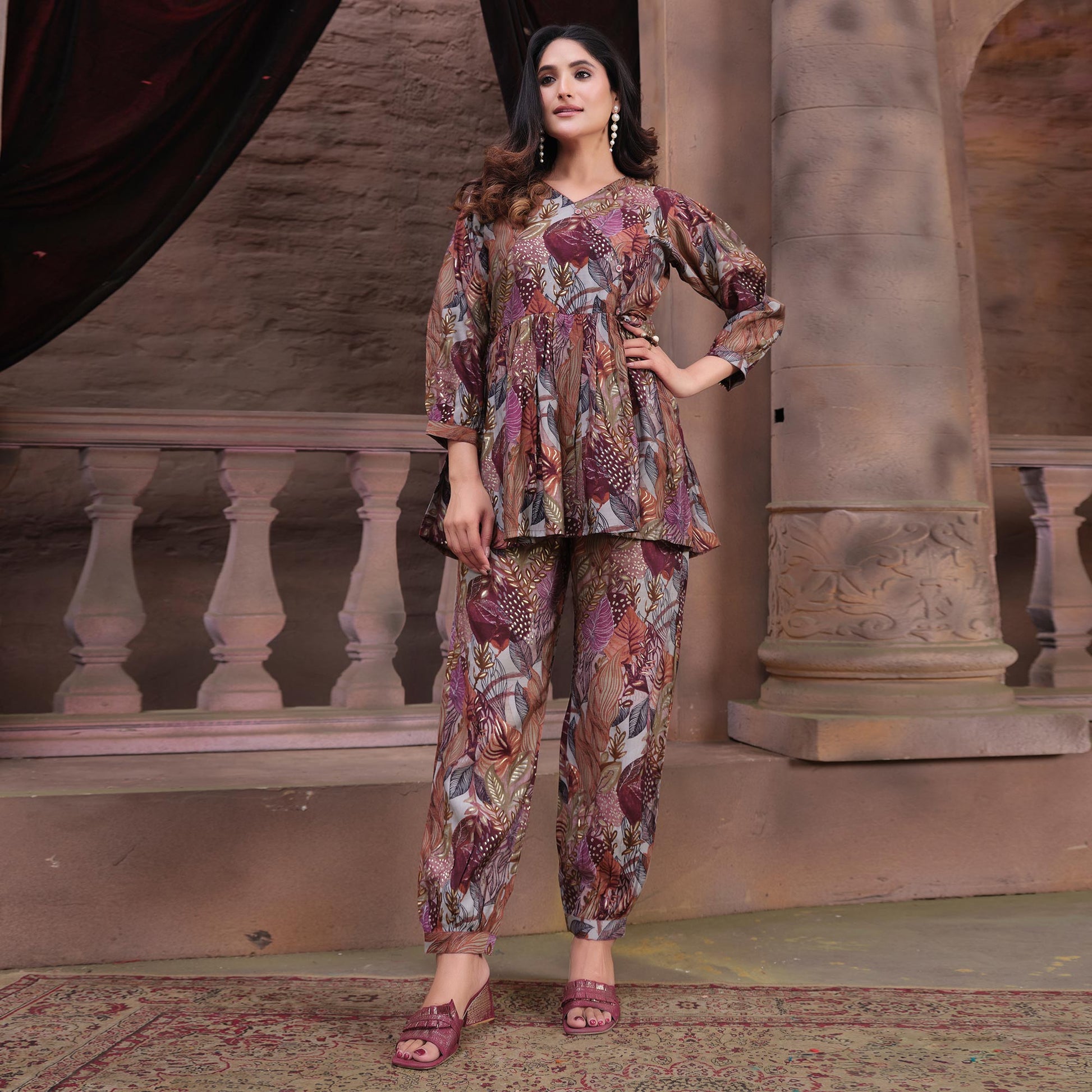 Multicolor Floral Printed Chanderi Co Ord Set