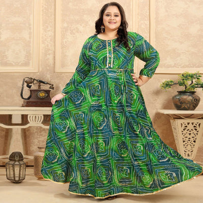 green-bandhani-printed-rayon-long-kurti