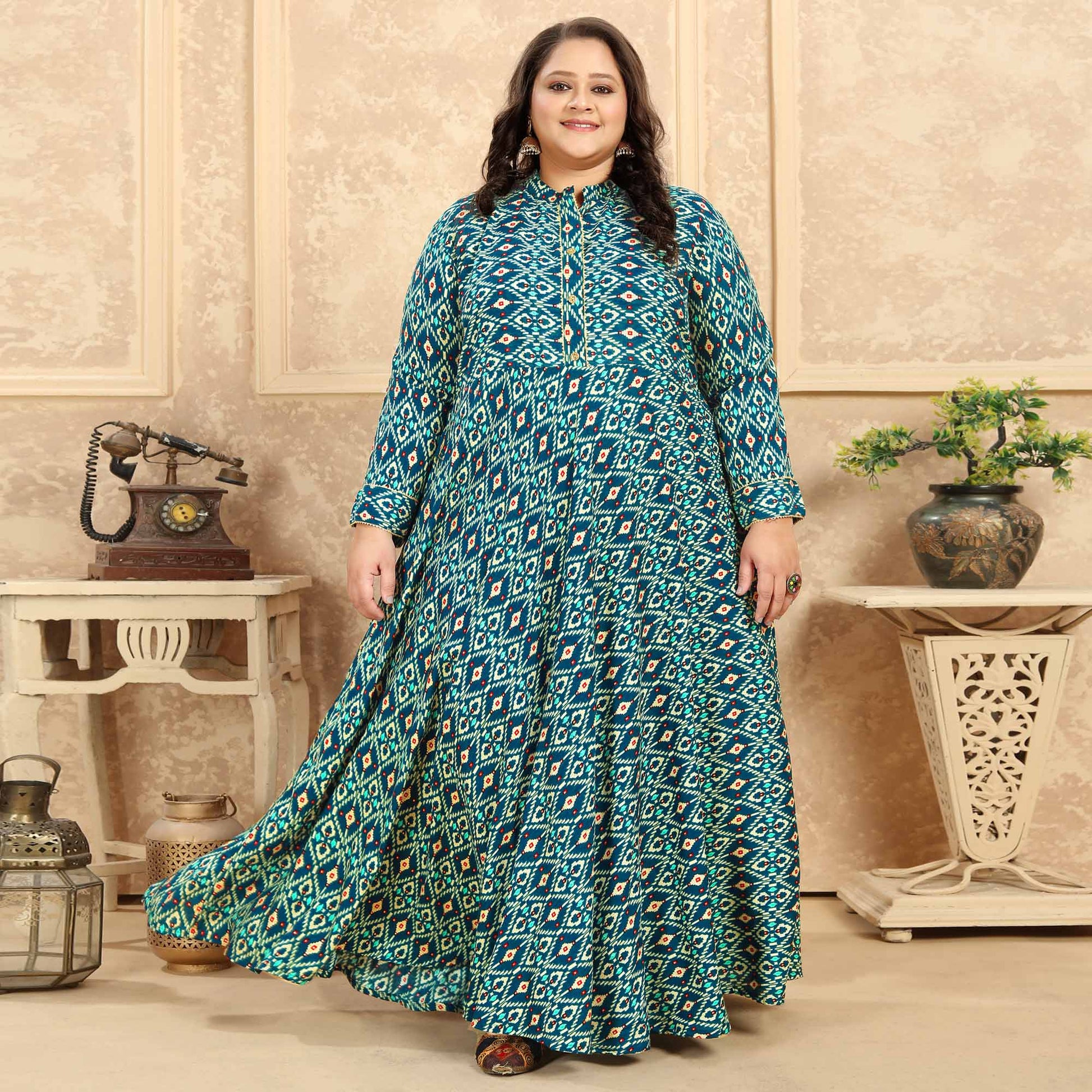 green-printed-rayon-long-kurti