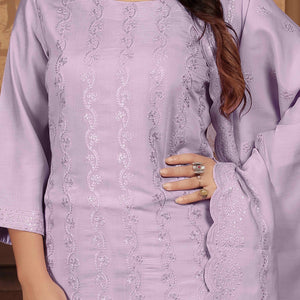 Lavender Sequins Embroidered Chanderi Straight Salwar Suit