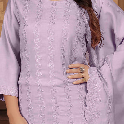 Lavender Sequins Embroidered Chanderi Straight Salwar Suit