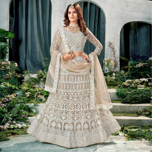 Brown Floral Sequins Embroidered Net Lehenga Choli