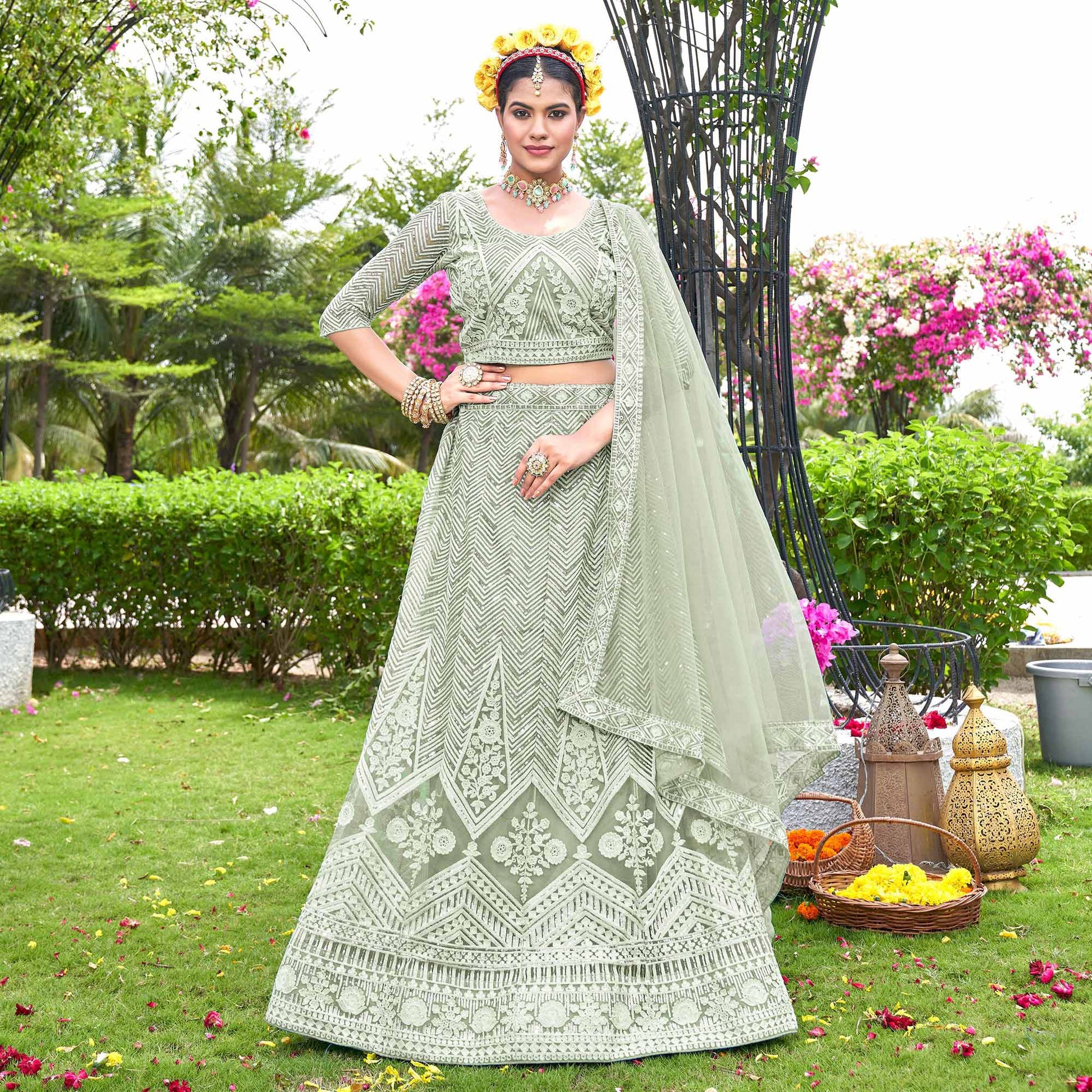 green-sequins-floral-embroidered-net-semi-stitched-lehenga-choli