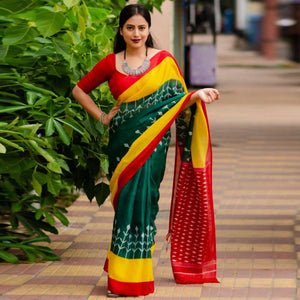green-digital-printed-linen-saree-with-tassels-1