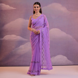 Lavender Sequins Embroidered Georgette Saree