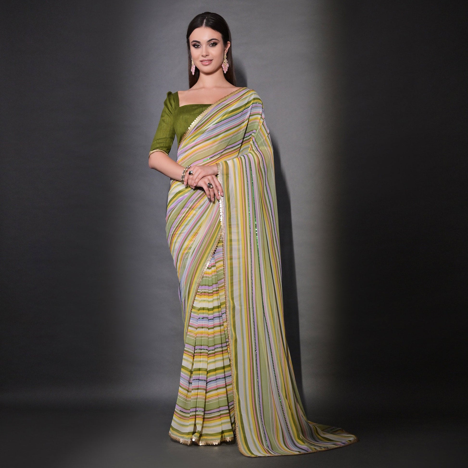green-striped-printed-with-sequins-embroidered-georgette-saree