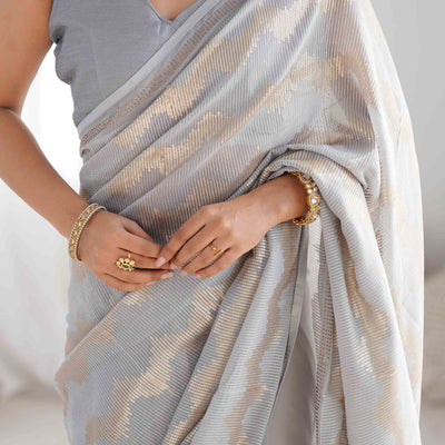 Grey Sequins Embroidered Georgette Saree