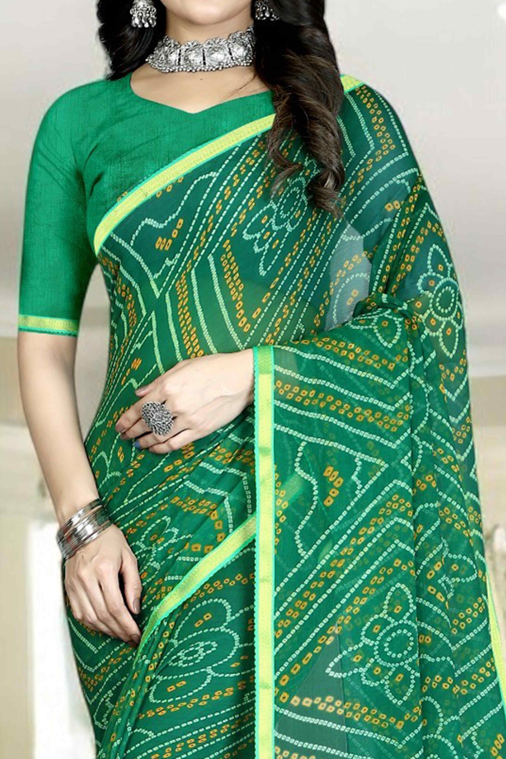 green-bandhani-printed-chiffon-saree-with-lace-border-10