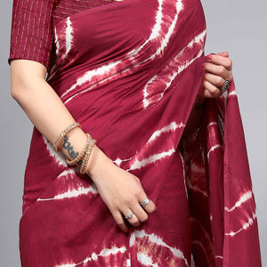 Maroon Shibori Leheriya Printed Chanderi Cotton Silk Lagdi Patta Saree