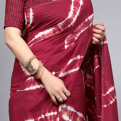 Maroon Shibori Leheriya Printed Chanderi Cotton Silk Lagdi Patta Saree