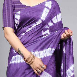 Lavender Shibori Leheriya Printed Chanderi Cotton Silk Lagdi Patta Saree