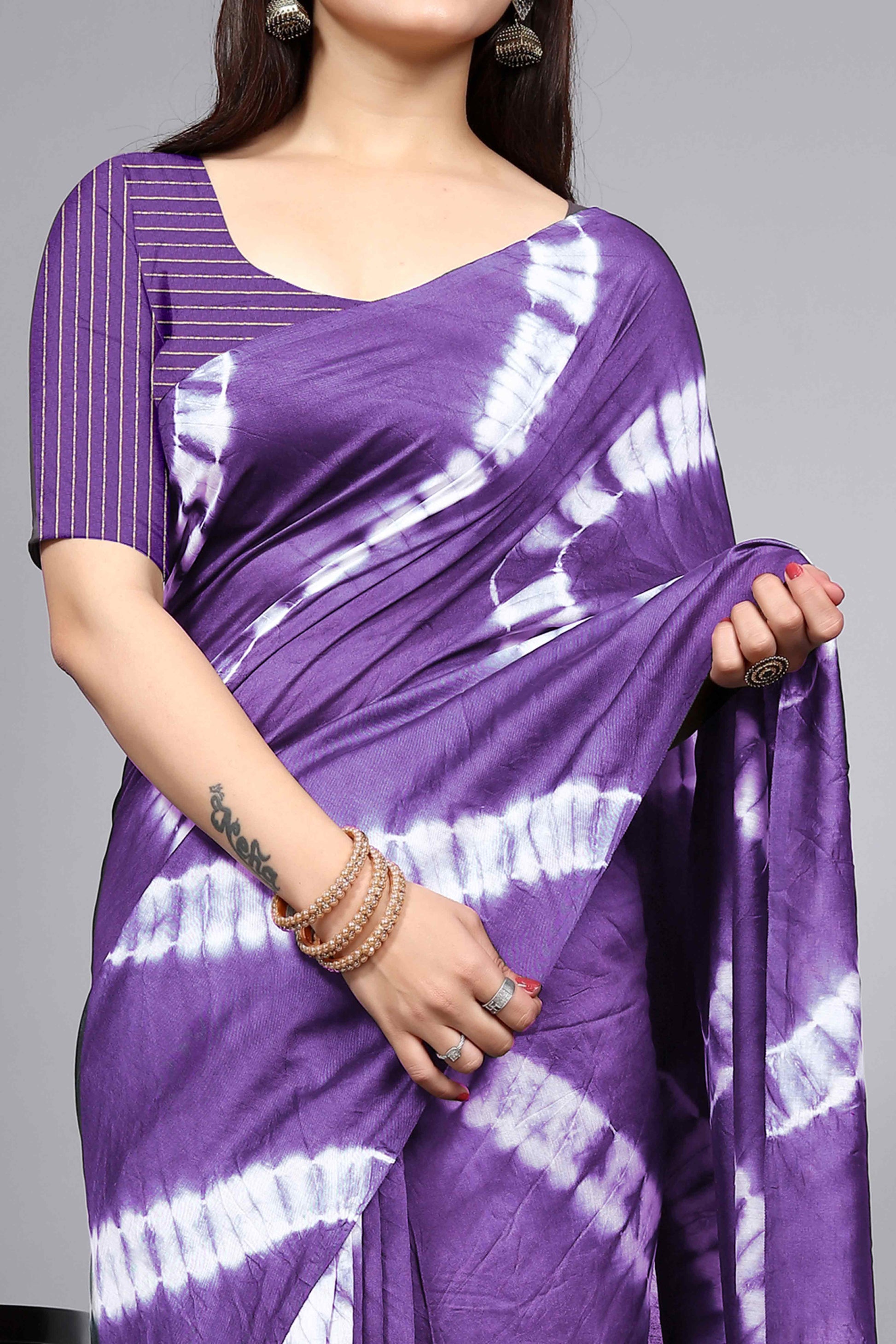 Lavender Shibori Leheriya Printed Chanderi Cotton Silk Lagdi Patta Saree
