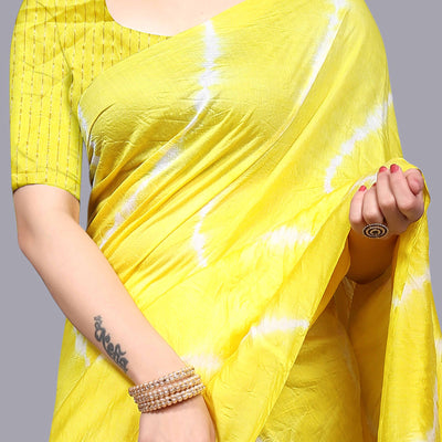 Lemon Yellow Leheriya Printed Chanderi Cotton Silk Lagdi Patta Saree