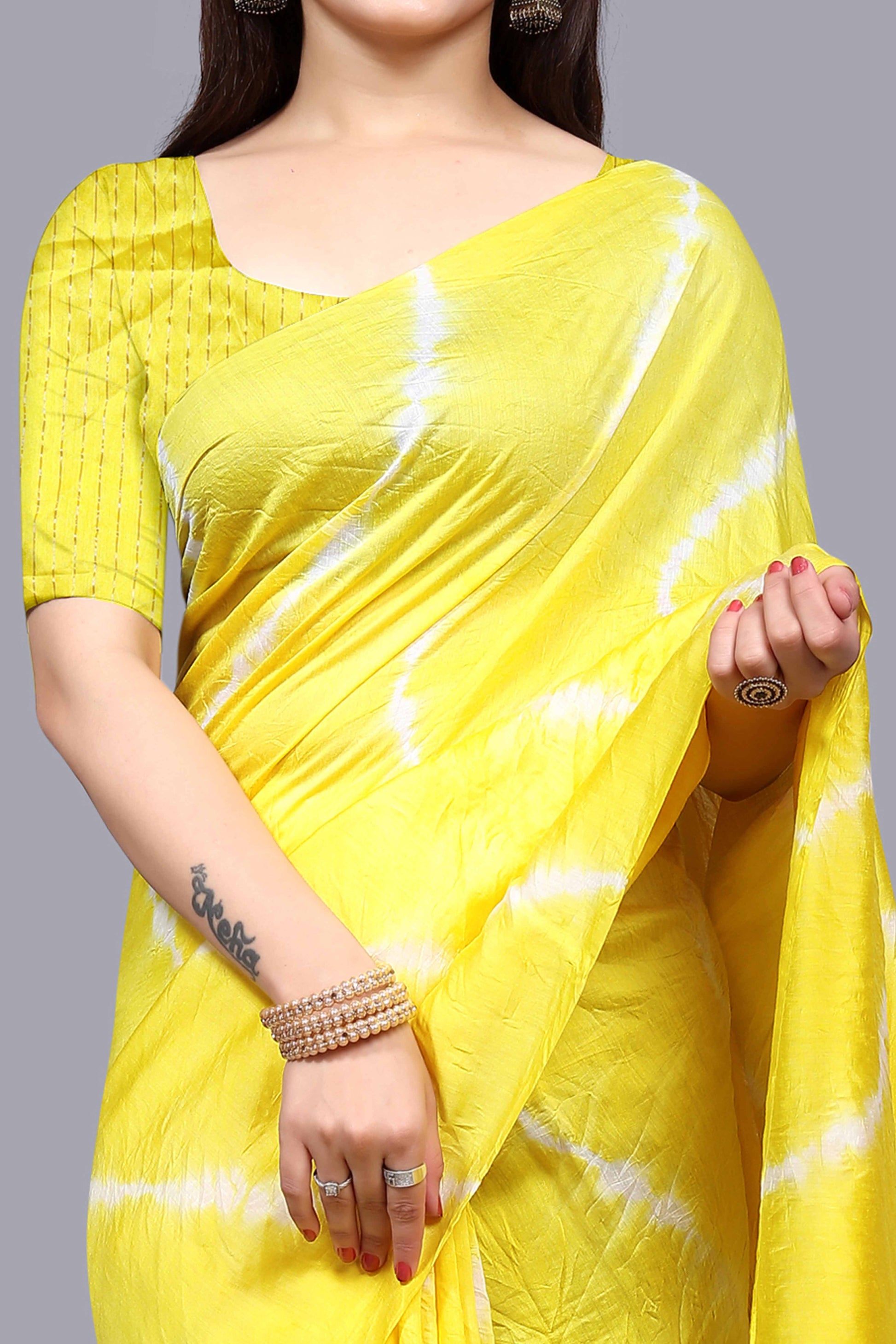 Lemon Yellow Leheriya Printed Chanderi Cotton Silk Lagdi Patta Saree
