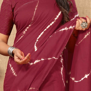 Maroon Leheriya Printed Chanderi Cotton Silk Lagdi Patta Saree