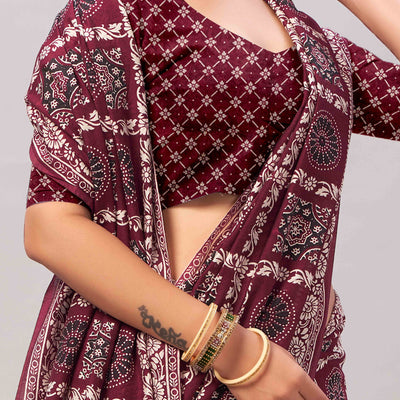 Maroon Ajrakh Printed Cotton Blend Saree