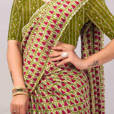 green-ajrakh-printed-cotton-blend-saree