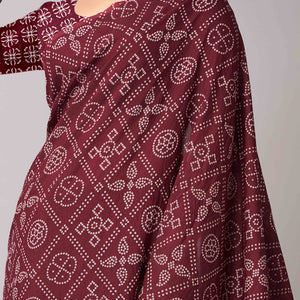 Dark Maroon Ajrakh Printed Cotton Blend Saree