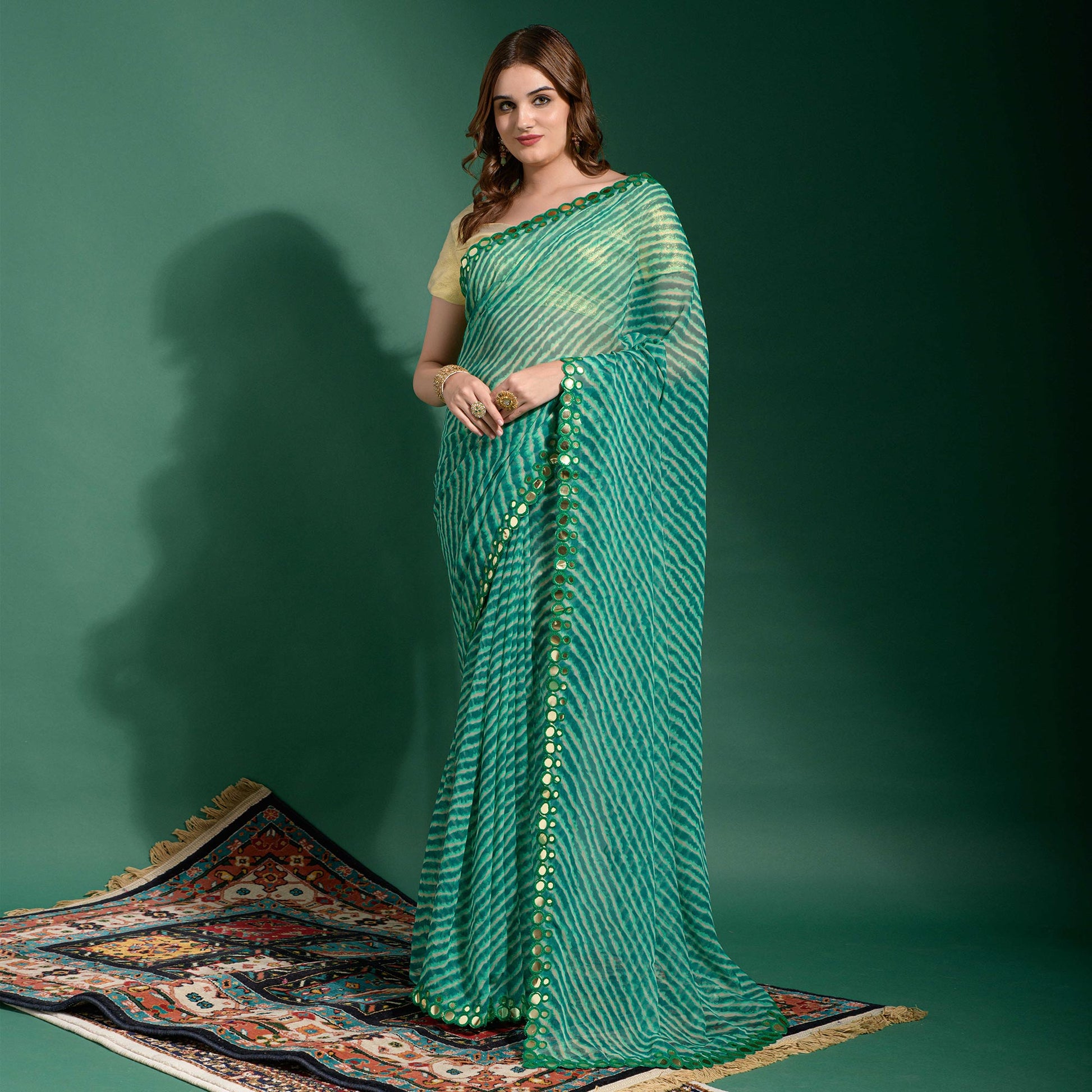 green-lehriya-printed-with-embroidered-border-chiffon-saree