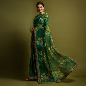 green-floral-printed-georgette-saree-with-embroidered-border