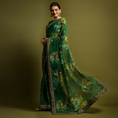 green-floral-printed-georgette-saree-with-embroidered-border