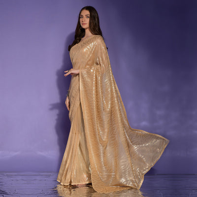 Cream Sequins Embroidered Georgette Saree