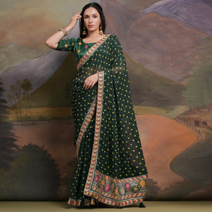 green-bandhej-printed-georgette-saree-with-tassels