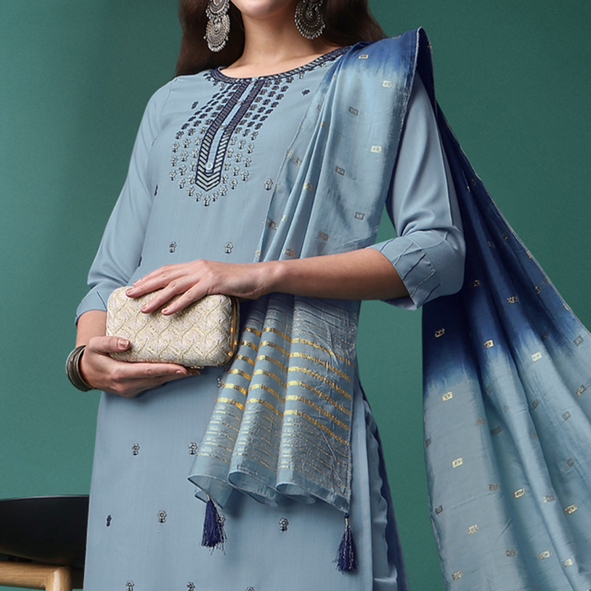 grey-embroidered-rayon-kurti-set