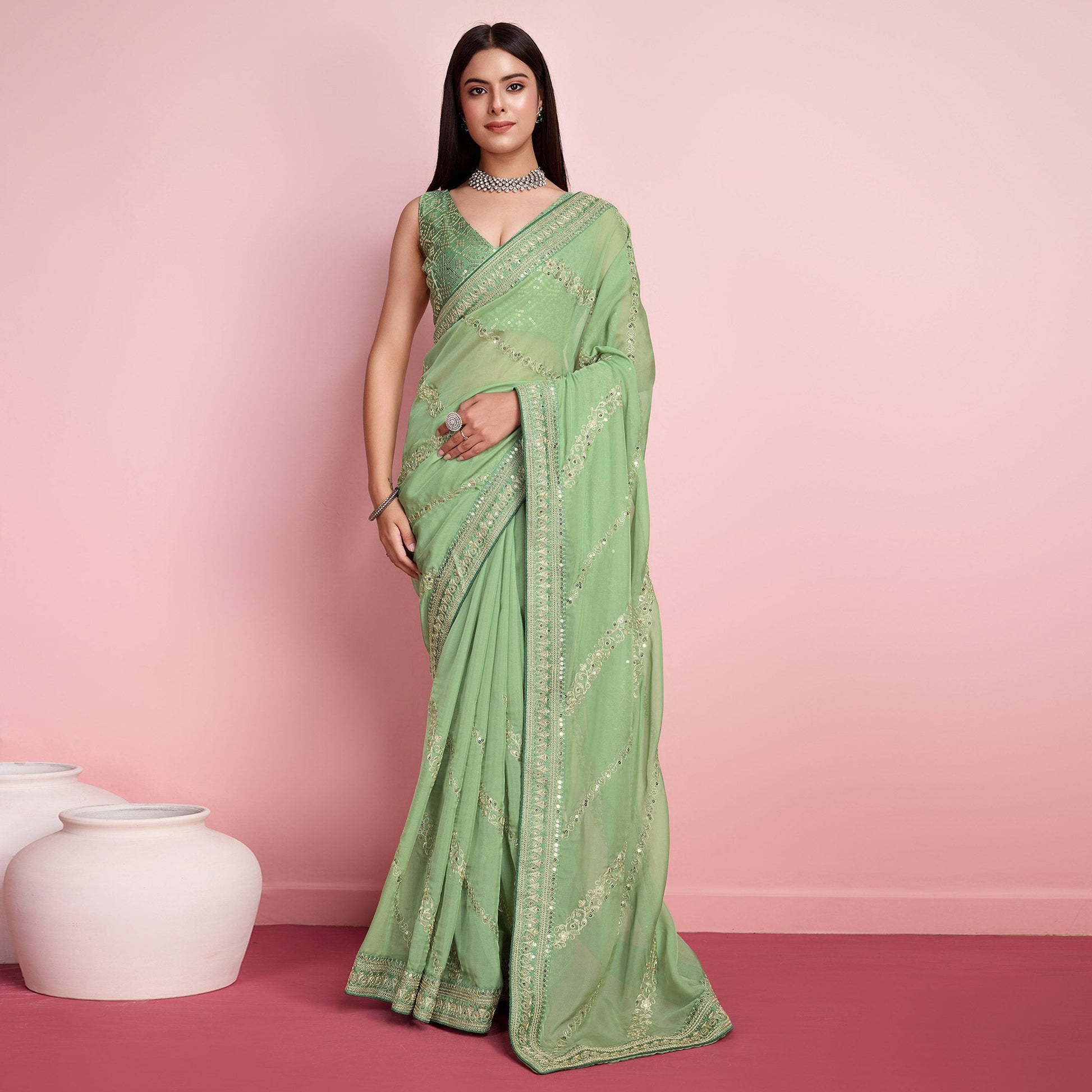 green-floral-sequins-embroidered-organza-saree