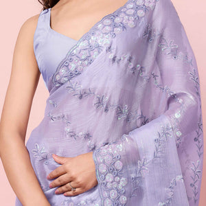 Lavender Floral Sequins Embroidered Burberry Silk Saree