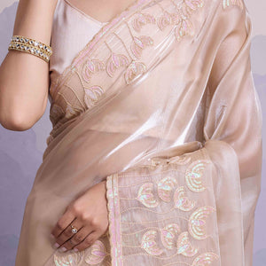 Cream Floral Sequins Embroidered Jimmi Choo Zoya Silk Saree