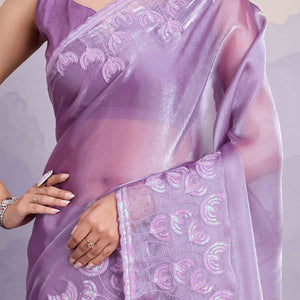 Lavender Floral Sequins Embroidered Jimmi Choo Zoya Silk Saree