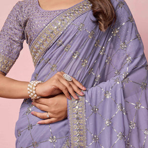 Lavender Sequins Embroidered Georgette Saree