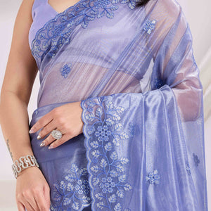 Lavender Floral Sequins Embroidered Twill Net Saree