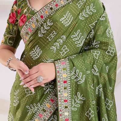 green-bandhani-printed-with-embroidered-border-vichitra-silk-saree