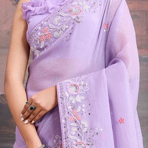 Lavender Floral Sequins Embroidered Organza Saree