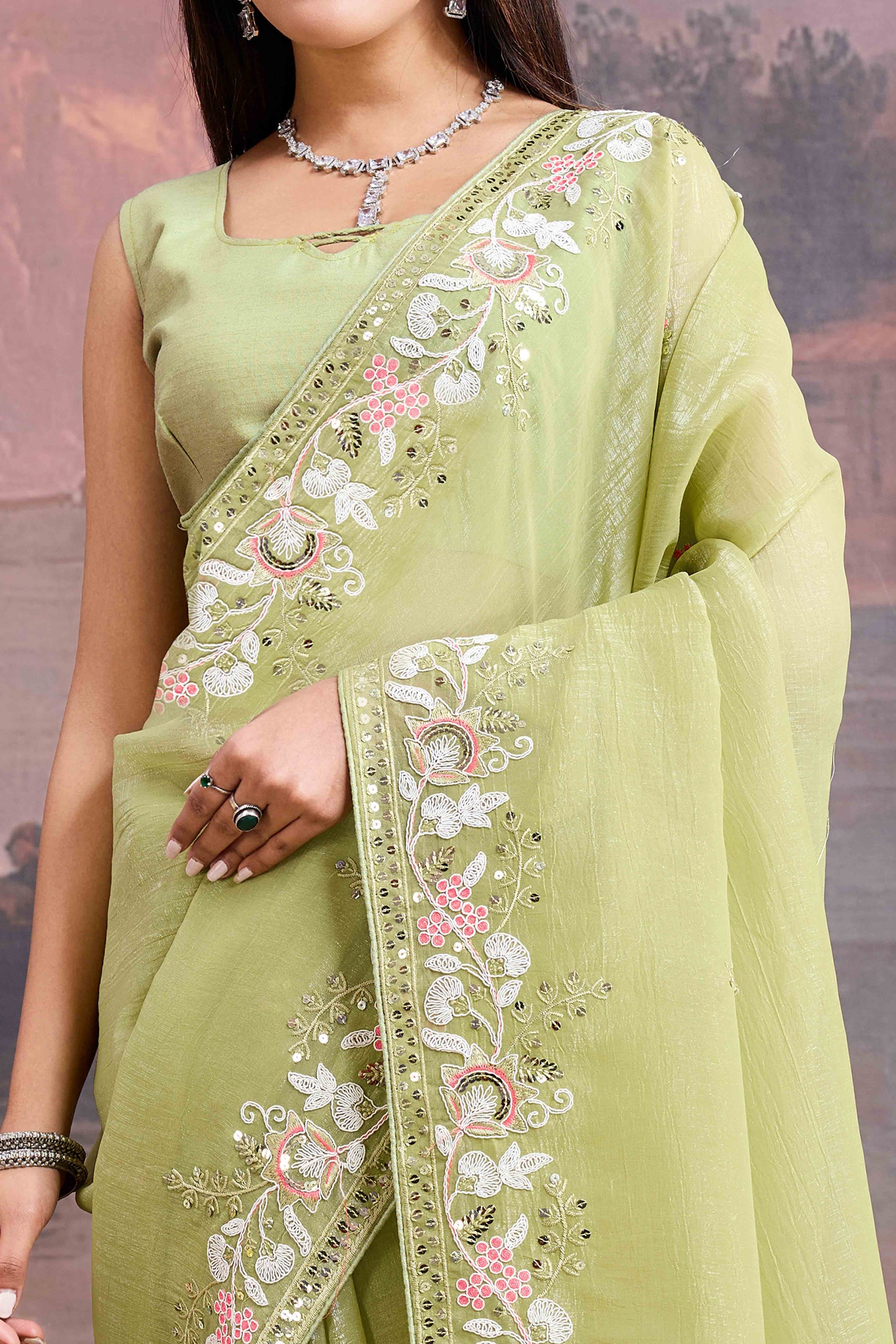 green-floral-sequins-embroidered-organza-saree-7