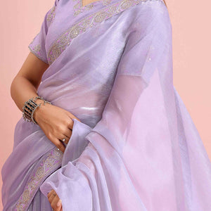Lavender Solid With Sequins Embroidery Border Mulberry Silk Saree