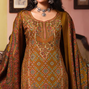 Brown Digital Printed Pashmina Woolen Suit