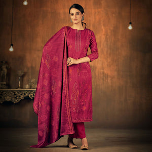 Magenta Printed With Swarovski Work Pashmina Salwar Suit