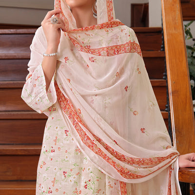 Light Peach Floral Digital Printed Pure Cotton Salwar Suit