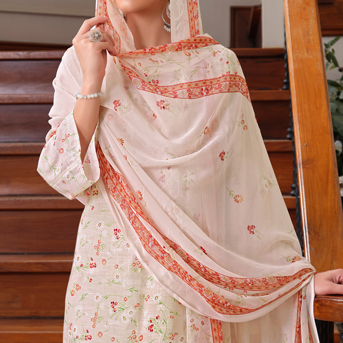 Light Peach Floral Digital Printed Pure Cotton Salwar Suit