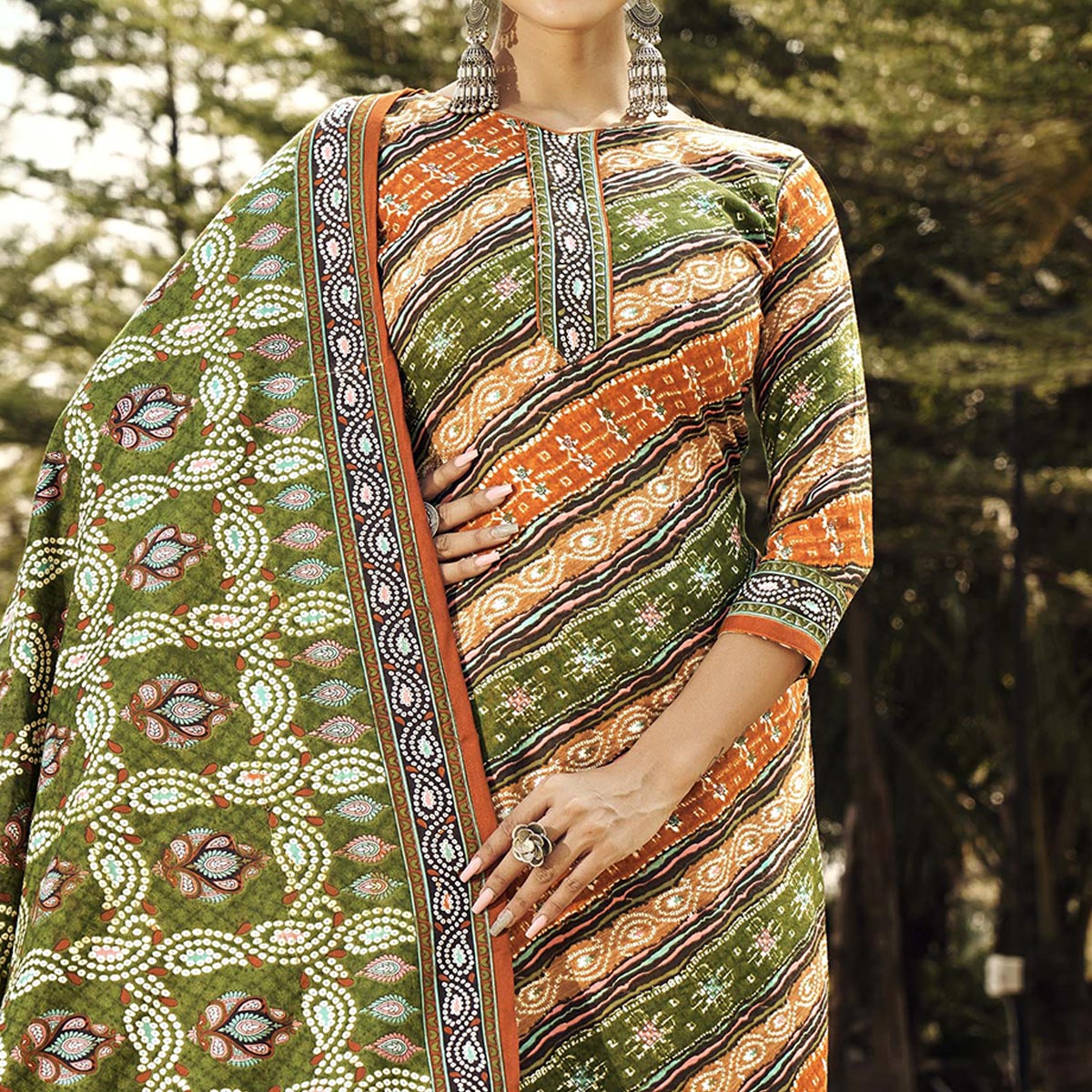 green-rust-printed-pashmina-suit