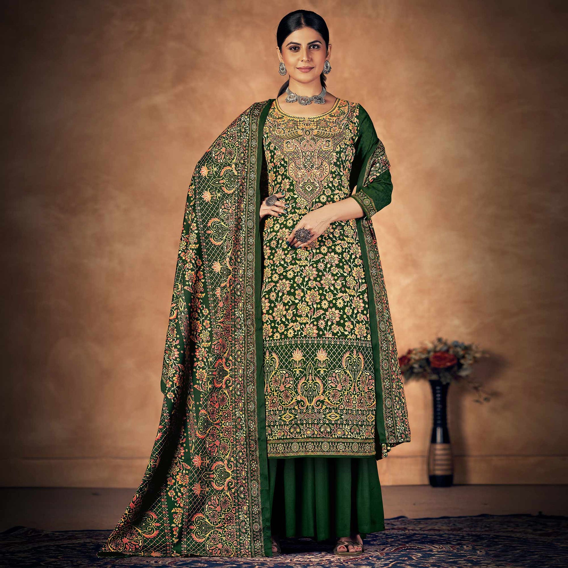 green-floral-printed-pashmina-woolen-suit